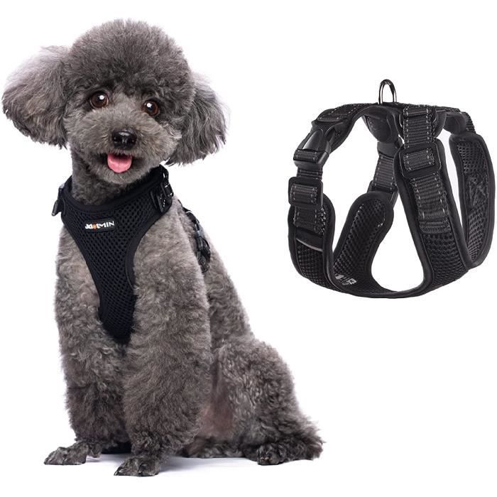 Harnais pour chien, harnais pour chien avec laisse pour chien - réfléchissant - noir - taille S (poitrine 30-35 cm)