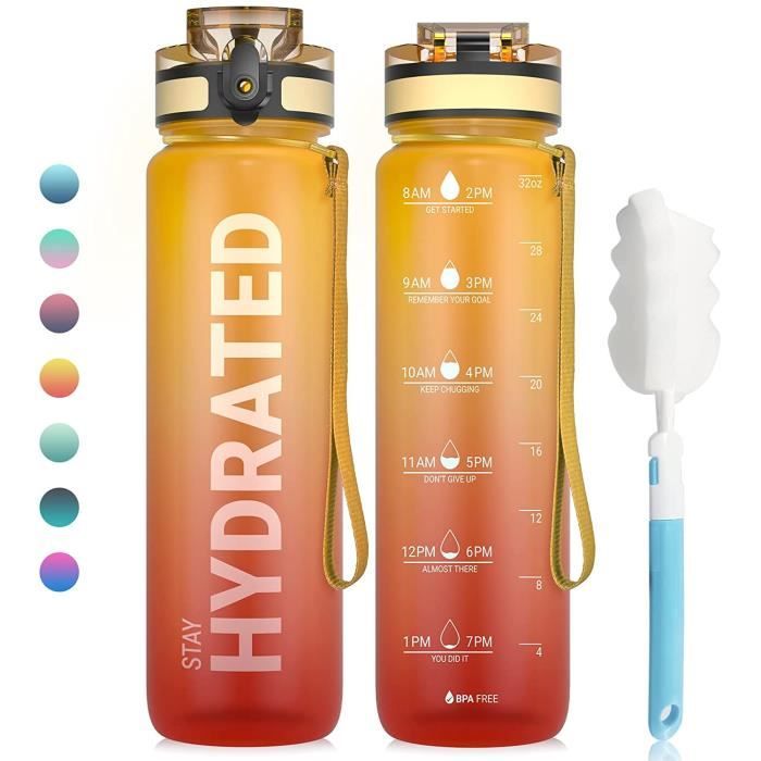 en Plein Air et au Bureau le Camping le Vélo Bouteille Sport Landnics Gourde Plastique 1L sans BPA Écologique Bouteille dEau Portable Parfait pour la Course 