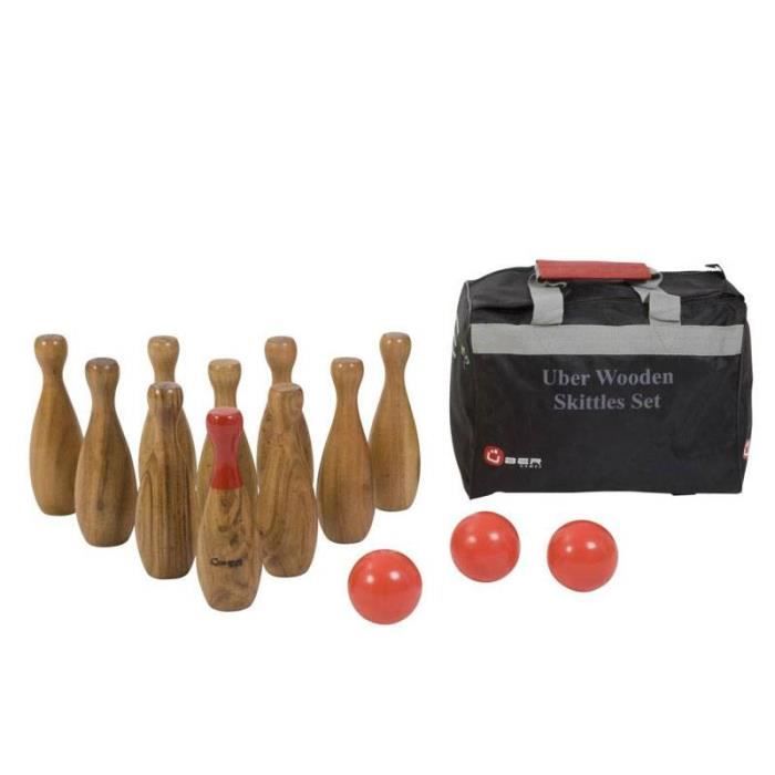 Jeu de quilles - Bowling Vernis Uber - Bois vernis - 10 quilles + sac de rangement - Pour extérieur
