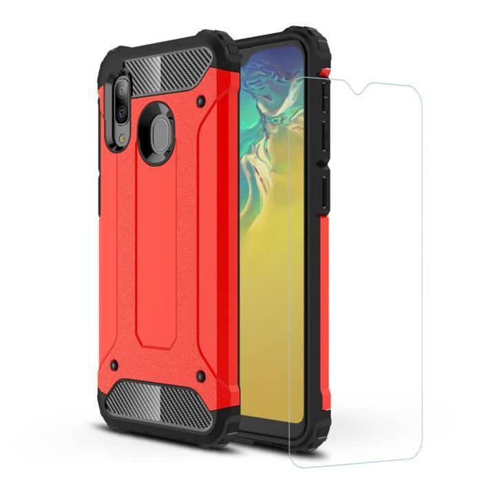 Coque Samsung A20e - Rouge, Outdoor Lourd Coque + Verre Trempé, Dur PC + Souple TPU 2-en-1 coque de telephone samsung a 20e