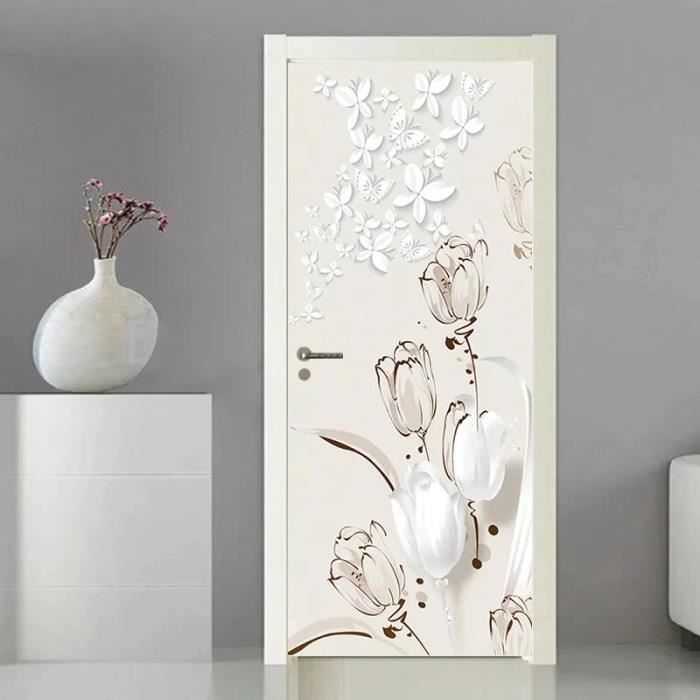 Autocollants de porte en bois 3D,art mural paysage,papier peint auto