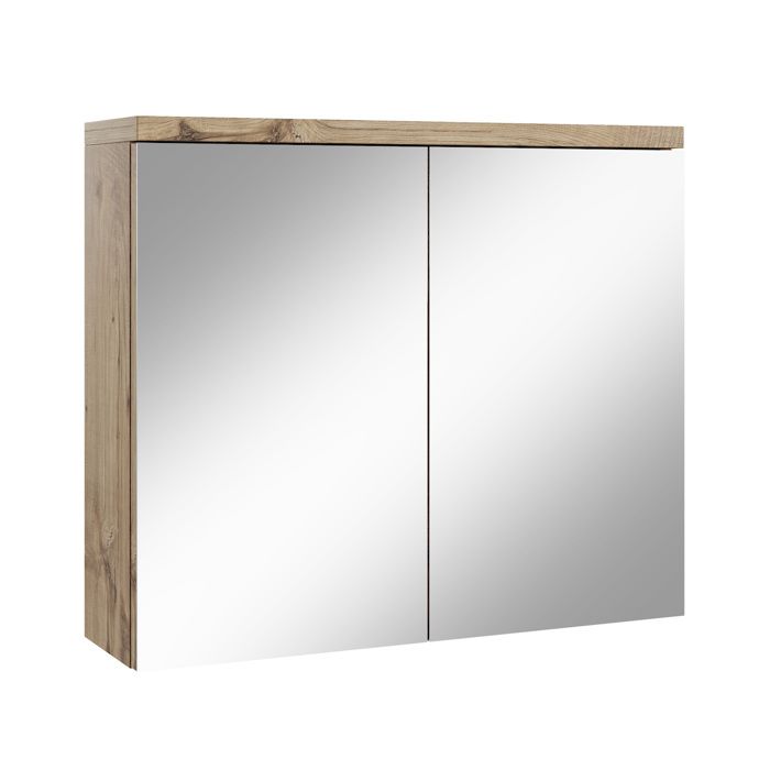 Meuble à miroir Toledo 80 x 60 cm Chêne châtaignier - Miroir armoire salle de bains verre rangement