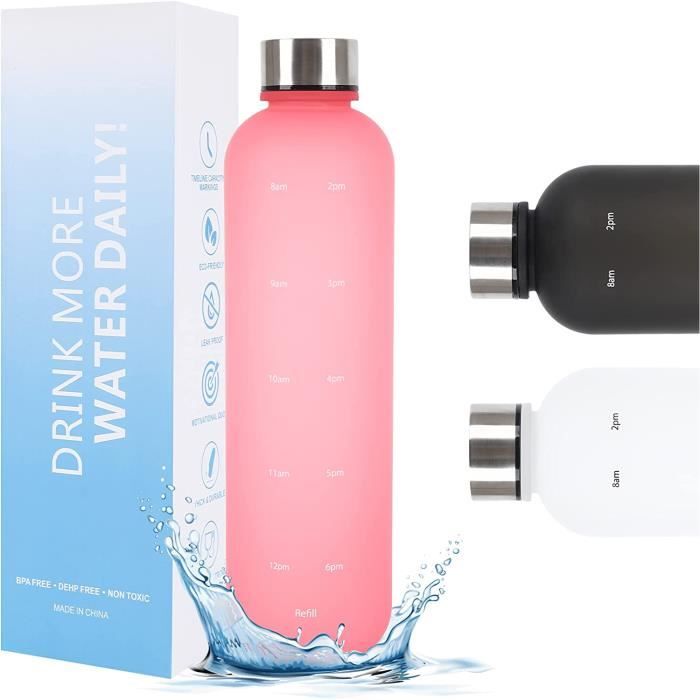 Bouteille d'eau de 2 L avec marqueur et paille - Grande bouteille d'eau avec poignée réutilisable et étanche pour randonnée, voyage, sport, gym Bouteille d'eau de 2 L avec marqueur et paille - Grande bouteille d'eau avec poignée réutilisable et étanche pour randonnée, voyage, sport, gym