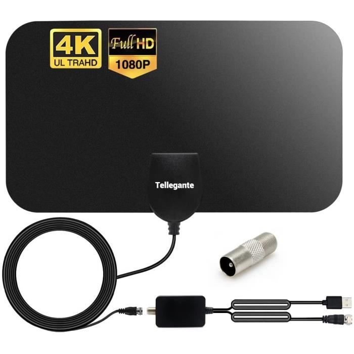 Antenne TV Intérieure TNT HD 2024 IFaca, Avec Amplificateur, Portée 580 Km, Alimentation Solaire, Noir