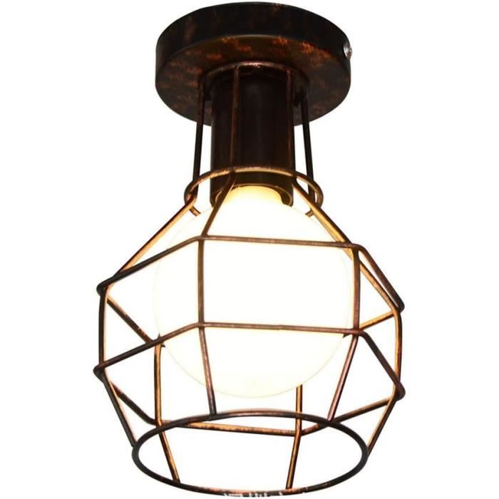 Plafonnier Industriel Mengjay - Lustre Cage Métal Vintage | Ampoule E27 Non Incluse