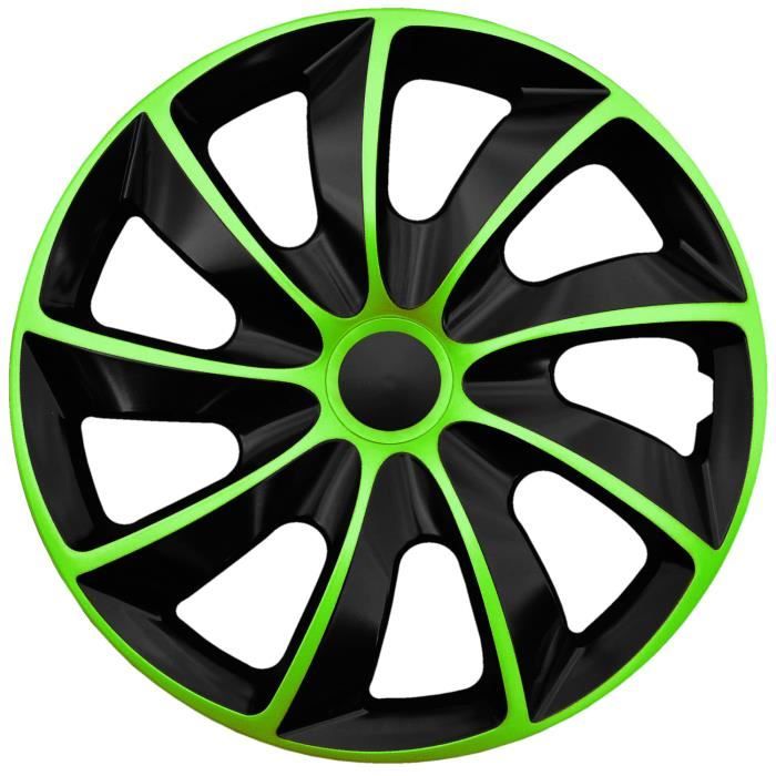 Enjoliveurs de roue pour jantes en acier NRM Quad Bicolor Jeu de 4 enjoliveurs bicolores Plastique ABS (noir/vert 13\
