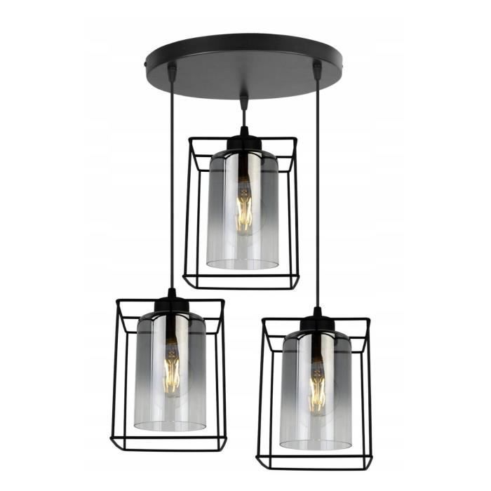 Light-Home Hella Cage Abat Jour Suspension Luminaire Lustre - Moderne - Metal et Verre - À 3 Lumières - Graphite - Ovale