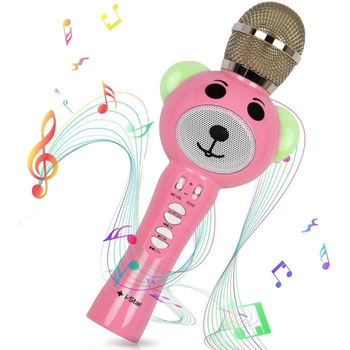 Microphone Karaoké KAMIC-STAR - Haut-parleur Bluetooth et changeur de voix,  Lecteur de micro SD 4 effets sonores - Adulte/Enfant