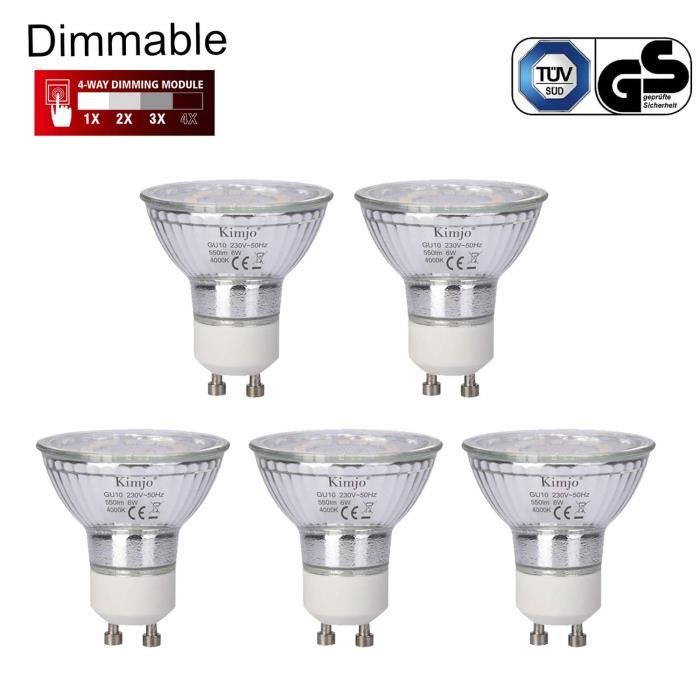 Ampoule GU10 LED Dimmable Kimjo 6W Blanc Neutre 4000K 550LM Équivalent