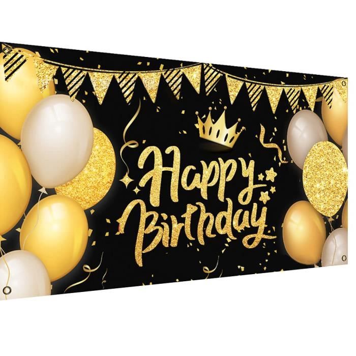 Décoration de fête d'anniversaire Pour homme et femme 2,1 x 1,5 m Toile de fond « Happy Birthday » à paillettes argentées et noires 2,1 x 1,5 m Bannière pour tous les âges 