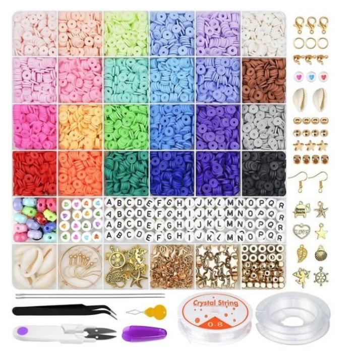 6000 perles d'argile polymère pour accessoires de bijouterie DIY bracelet collier boucles d'oreilles kit d'artisanat cadeau d'enfant