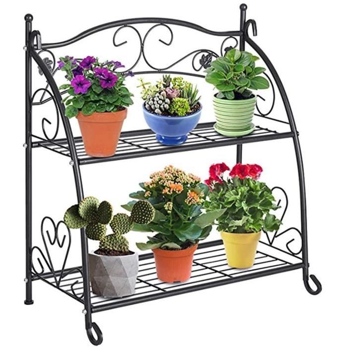 Lot De 2 Supports Métalliques Pour Plantes - 30x30x20 Cm - Capacité 100 Kg - Noir, Design Carré Moderne Pour Intérieur/extérieur - 5