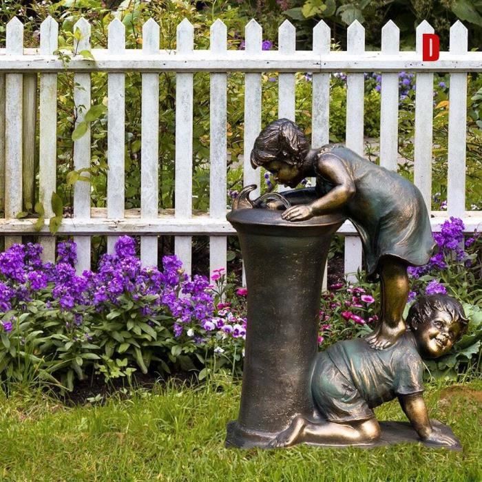 Statue deco,Statue fille et garçon en résine, intérieur-extérieur