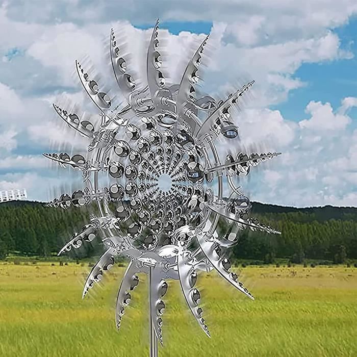 GXFNS Lot De 2 Moulins à Vent En Métal Uniques Et Magiques Avec Piquet De Jardin En Métal, Grande Taille Pour Cour, Pelouse, Terrasse, Jardin