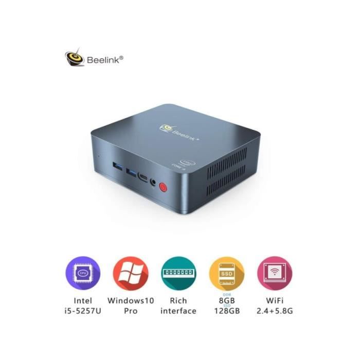 Vente Ordinateur de bureau Mini PC Beelink U57 Windows 10 Desktop PC Intel Core i5-5257U Processor DDR3L 8GB /128GB SSD/Mini Computer/Dual HDMI Dual Display pas cher Vente Ordinateur de bureau Mini PC Beelink U57 Windows 10 Desktop PC Intel Core i5-5257U Processor DDR3L 8GB /128GB SSD/Mini Computer/Dual HDMI Dual Display pas cher