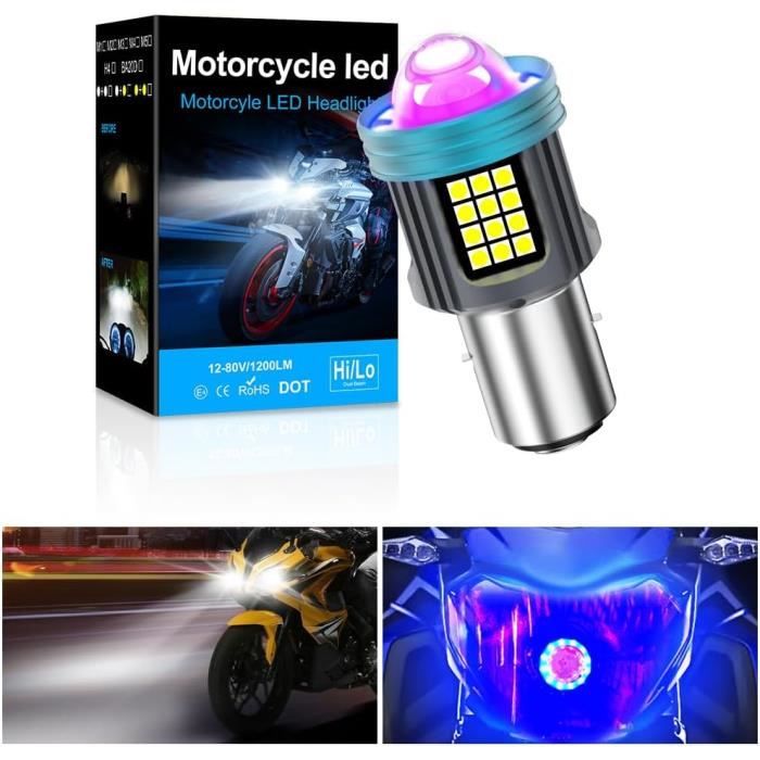 Ampoule LED BA20D S2 Pour Phare Moto/ATV - 1500LM, 6000K Blanc, IP68, 12-24V, Bevinsee