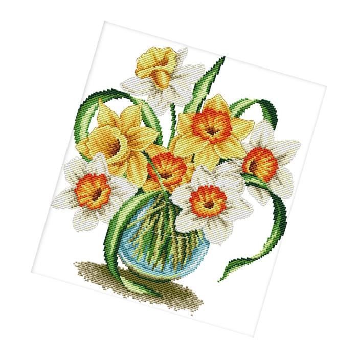 Kit Point De Croix Téhéran - Toile Imprimée 40x40cm - Motif Bleu Ornemental - Pour Coussin Déco