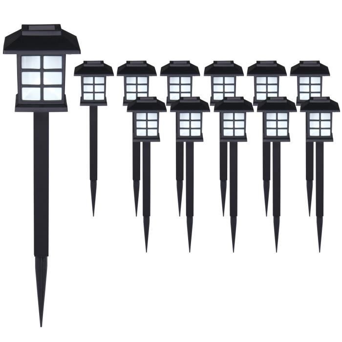 MONZANA® Set de 12 lampes solaires piquet pour jardin 8h autonomie lumière extérieur LED interrupteur crépusculaire