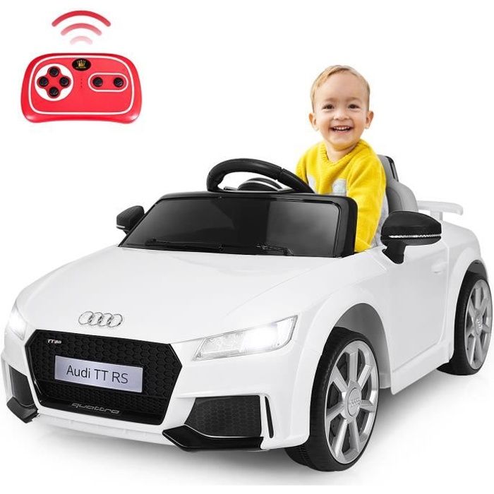 DREAMADE Voiture Electrique 12V pour Enfants avec Télécommande, Voiture Audi TTRS Vitesse 5Km/h avec Lumières LED, Blanc