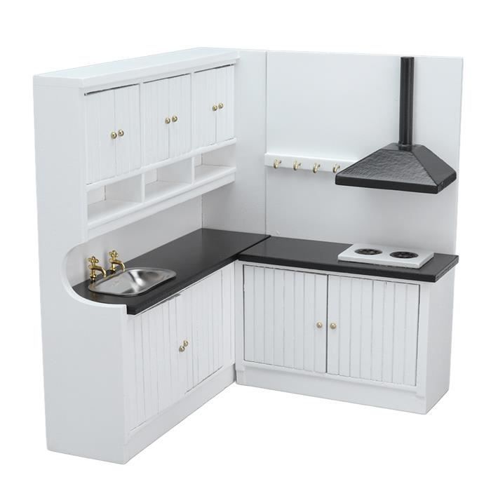 Cuisine Miniature En Bois Pour Maison De Poupée 1:12 - Meuble Noir Et Blanc Mignon - Décoration Et Jeu Pour Enfants
