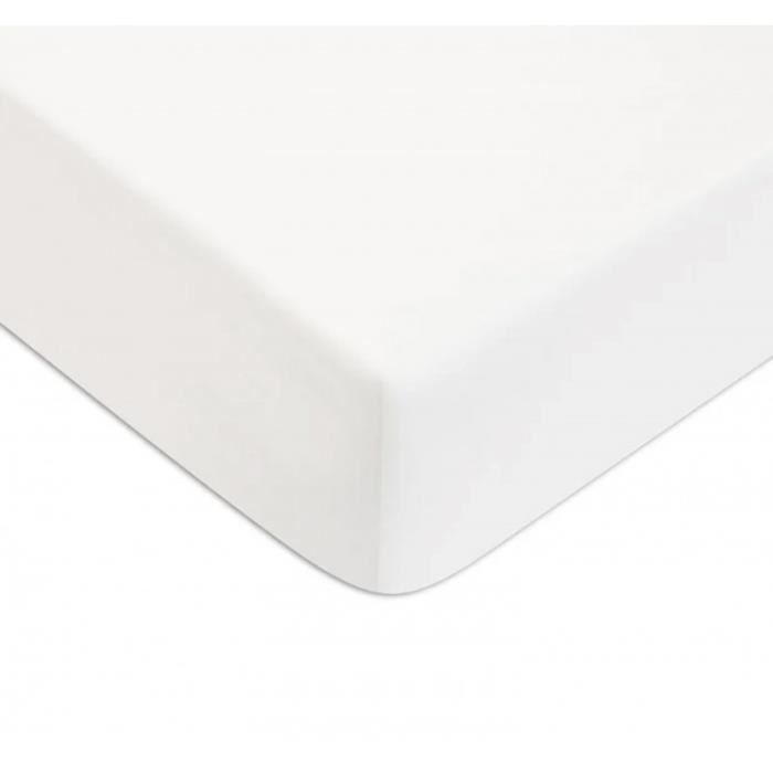 Drap housse en coton 57 fils uni bonnet 25cm blanc 80x200cm Drap housse en coton 57 fils uni bonnet 25cm blanc 80x200cm