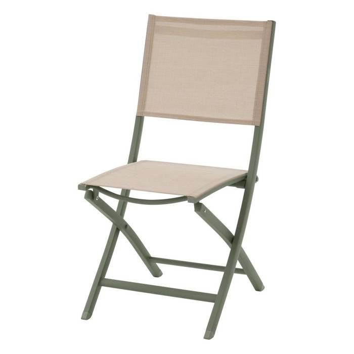 Lot de 4 chaises de jardin pliantes Essentia lin & vert laurier aluminium et texaline - Hespéride Lot de 4 chaises de jardin pliantes Essentia lin & vert laurier aluminium et texaline - Hespéride
