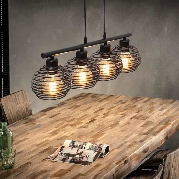 Homefire 4xE27 Lampe de table vintage pour salle à manger - Fer - Noir - 77*15*124cm