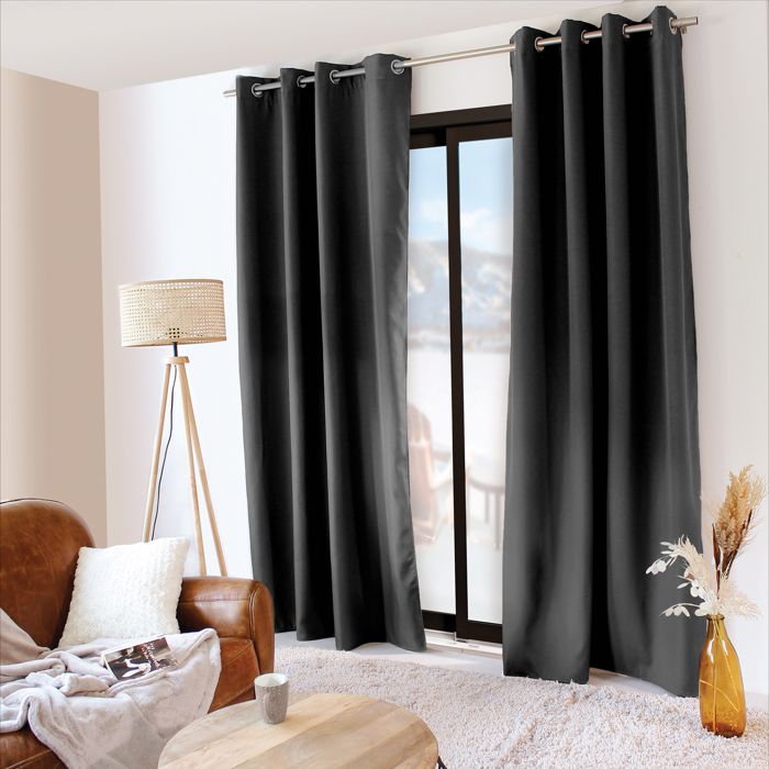 Rideau thermique en microfibre doublée Gris Foncé 135x240 cm