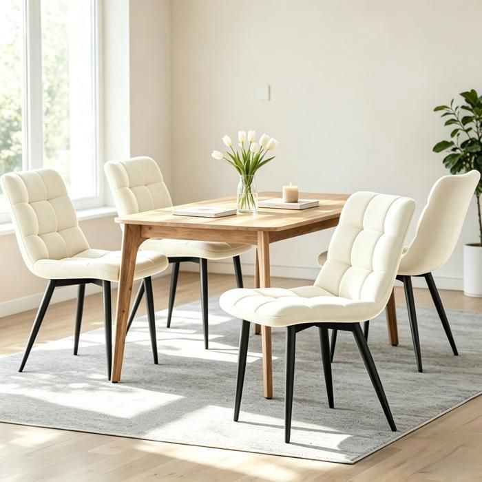 Lot de 4 chaises de salle à manger en velours beige dossier rembourré pieds en métal 44x41x86 cm