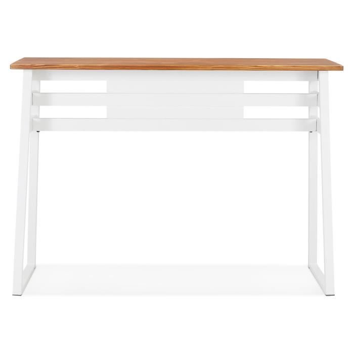 table de bar haute mayo en bois massif et pied en métal blanc - dimensions : 150x60x105,5 cm