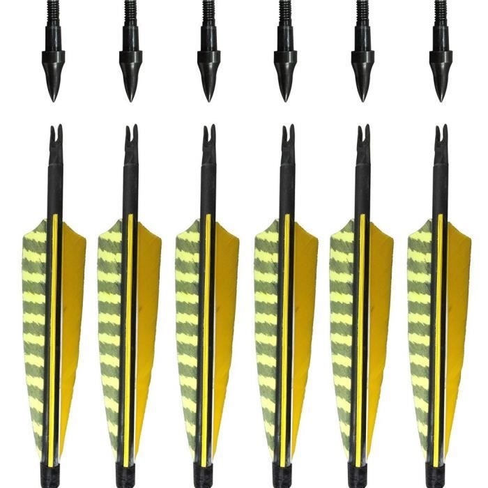 Flèches En Carbone Fût Bois 31 Pouces Spine 400 - 4 Plumes Vraies Pour Arc Long Ou Recourbé