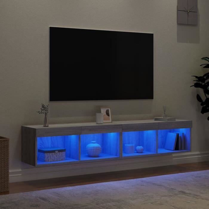 Meuble TV sonoma gris 100x34,5x40 cm bois d'ingénierie et métal | Leroy