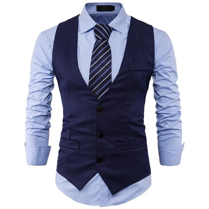 Gilet Homme Mariage Sans Manche Costume Pour Homme Slim Fit Marque Luxe  Marine - Cdiscount Prêt-à-Porter