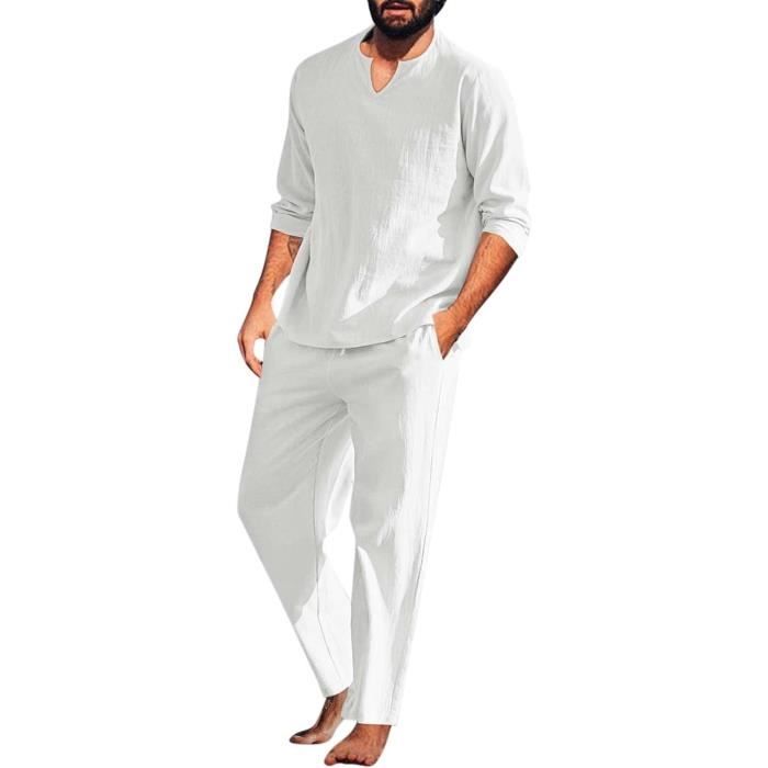 Ensemble pièces en coton et lin pour homme Tenue d'été Tenue