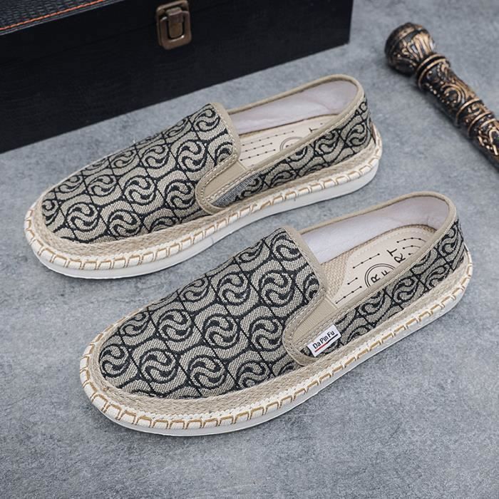 INSFITY Espadrilles en toile homme avec semelle en caoutchouc casual imprime - Kaki - Homme