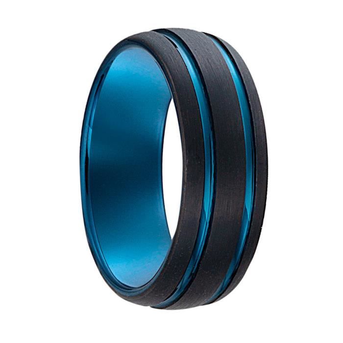 Jourdan Bijoux Bague Homme Ou007h Anneau Acier Noir Et Bleu