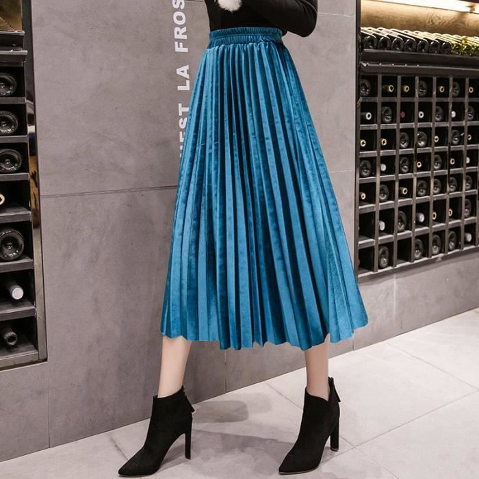 Jupe midi plissée accordéon en velours floqué
