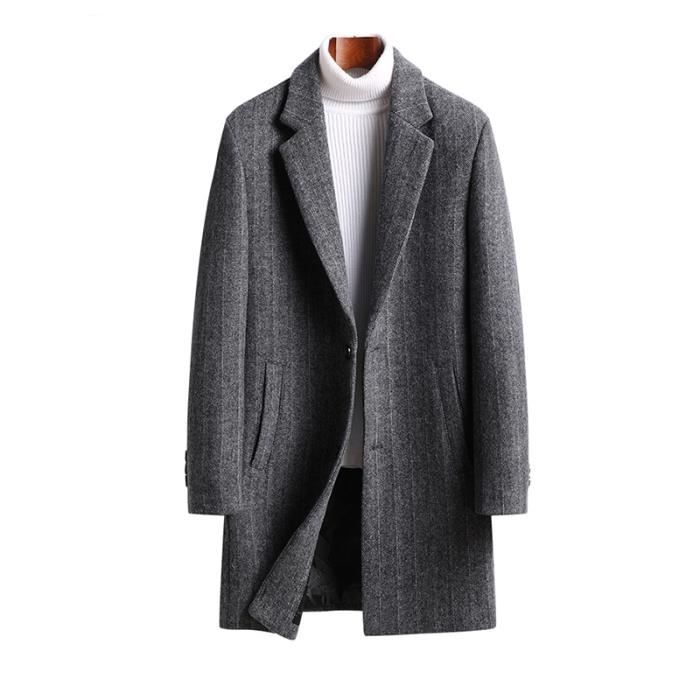 Manteau laine Homme Mi-long Slim Fit Col À Revers Automne et hiver Gris ...