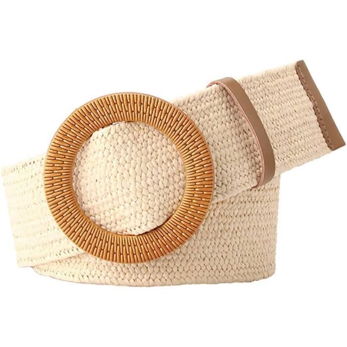 Ceinture pour femmes ceinture large en paille ceinture a boucle ronde robe tissee elastique ceinture decorative Beige Cdiscount Pret a Porter