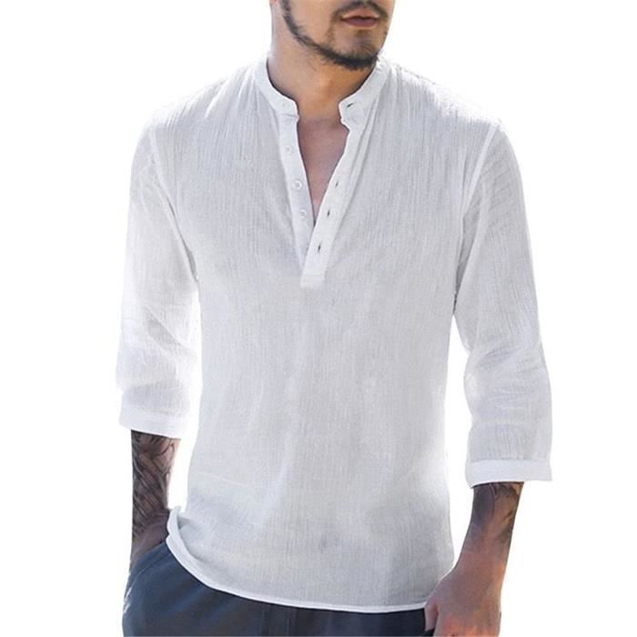 Minetom Homme Chemise en lin Mode Casual Chemises Solid Manches