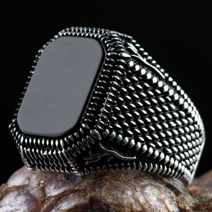 Bague Homme Turque Vintage Double Épées - Zircon Noir Islamique Argent 925