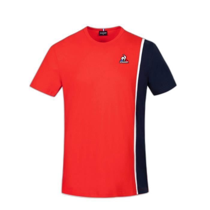 T shirt homme Le Coq Sportif Saison 1 N 1 rouge bleu nuit blanc 100 coton