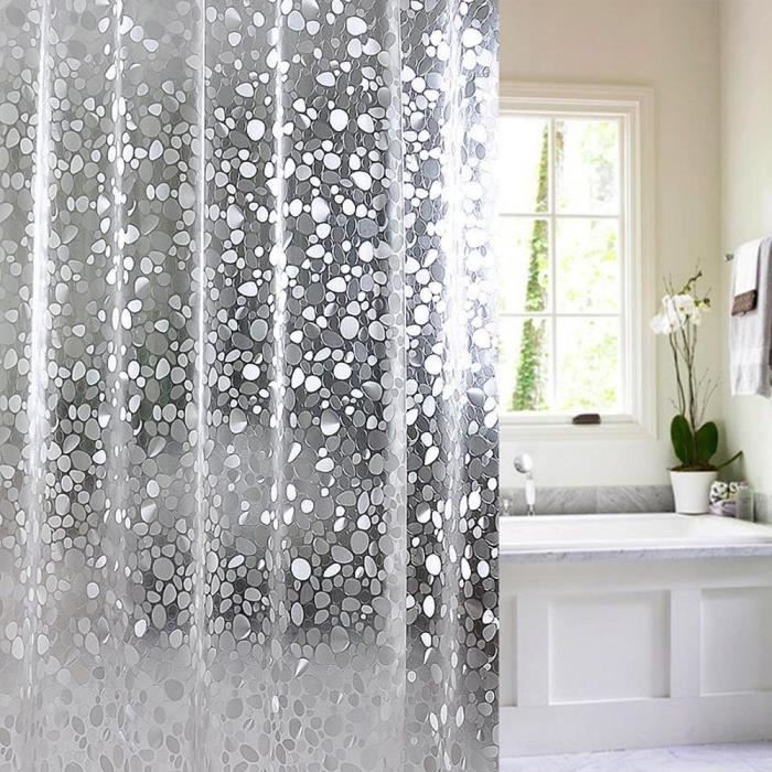 Salle de bain rideaux de douche Peva translucide bain rideau Imperméable Anneaux