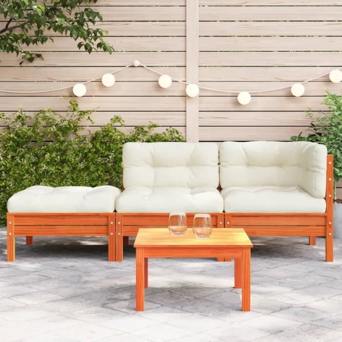 Banc De Jardin 2 En 1 En Polyrotin Beige - Avec Coussins Et Repose-pieds, Convertible En Lit - 10