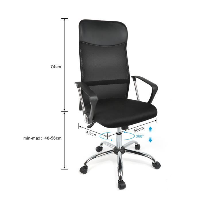oobest®  60*50*129cm fauteuil de bureau rotation de 360 degrés - noir