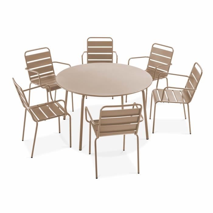 Ensemble table de jardin et 6 fauteuils - Palavas - Taupe - OVIALA - Design contemporain et robustesse