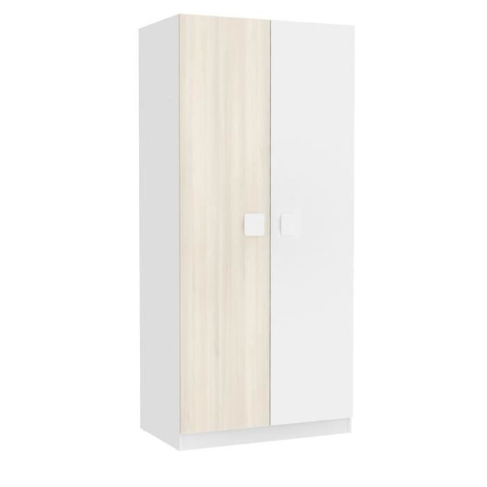 Armoire Enfant Coloris Acacia Blanc Avec 2 Portes En Mdf Dim