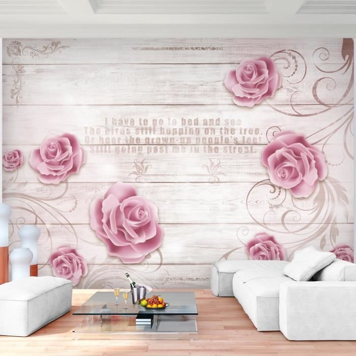 Runa Art Papier Peint Intissé Fleurs Roses 396 X 280 Cm Laine Papier