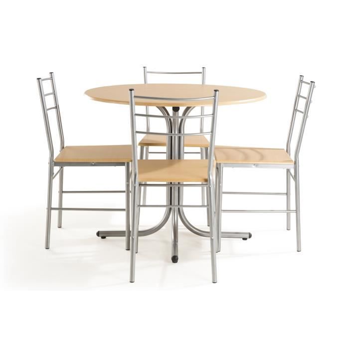 Table ronde et 4 chaises avec pieds en hêtre massif,Ensemble de cuisine 5 pièces