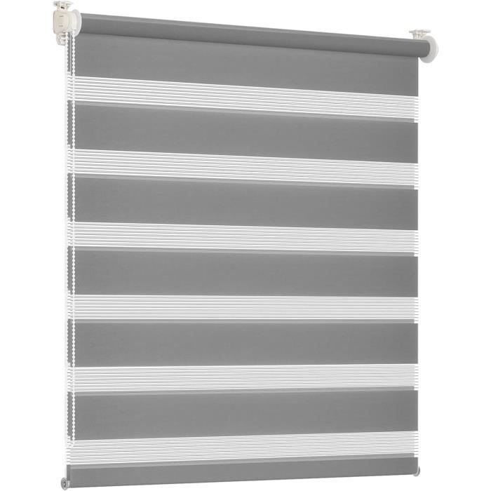 Store Enrouleur Jour/nuit Zébré - 90 X 150 Cm, Blanc, Polyester, Occultant Et Translucide - Pour Fenêtre Ou Porte